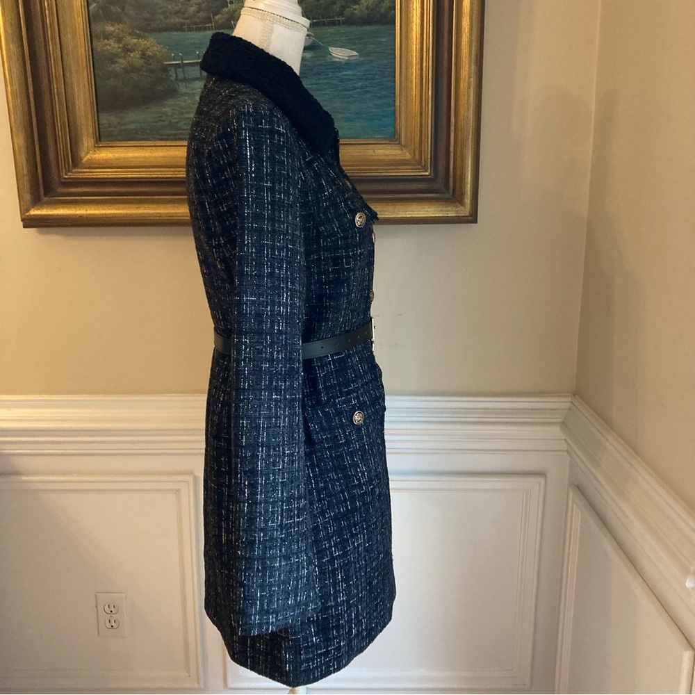 COMMENSE Black Fur Collar Tweed Blazer Belted Dress NWT - Picture 3 of 14